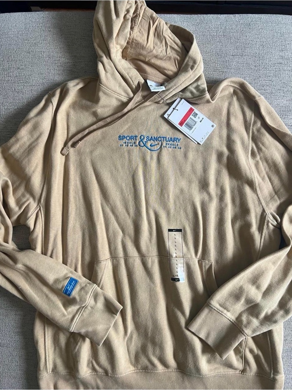 Nike Tan Hoodie with Blue Embroidered Logo